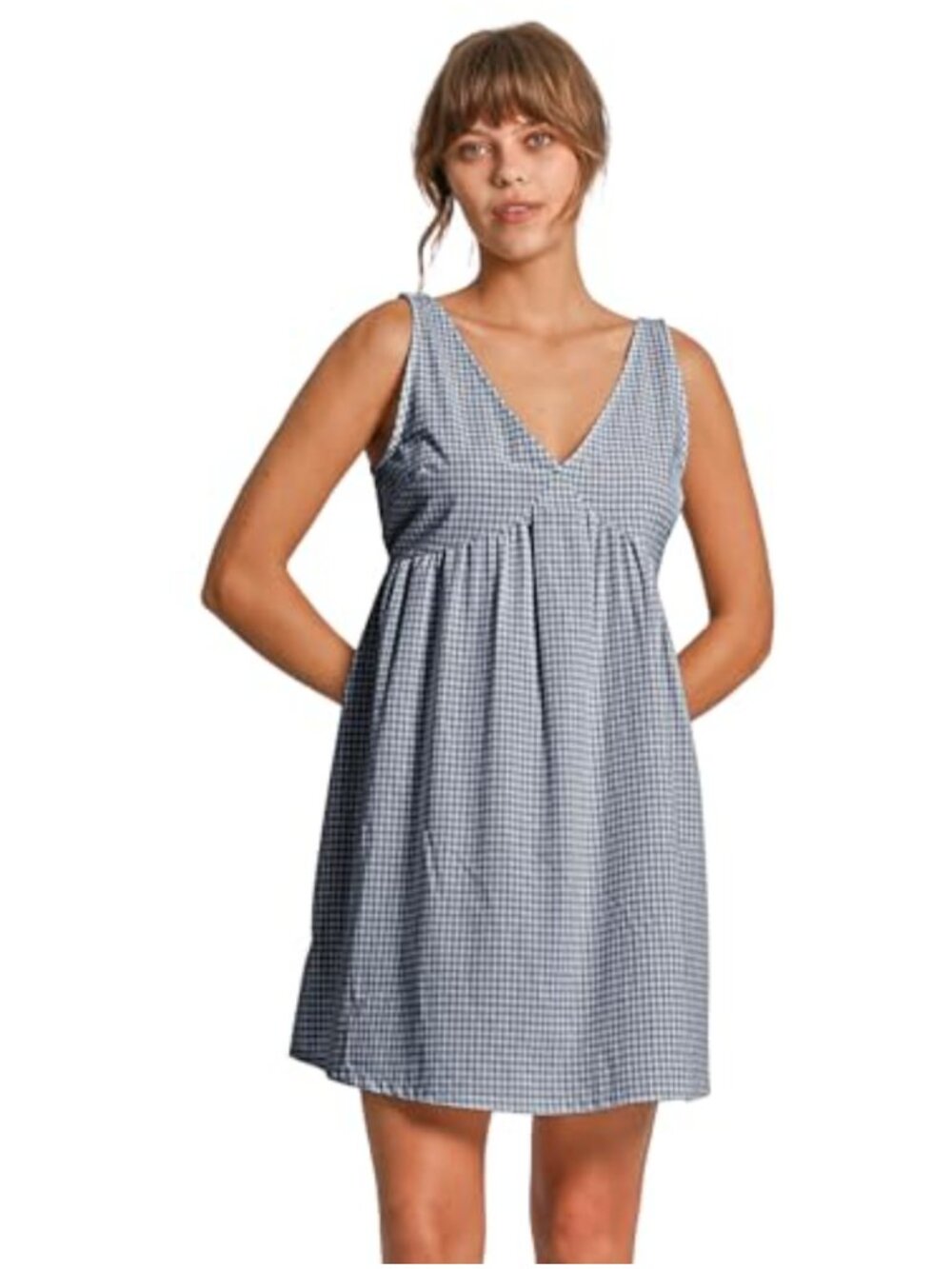 Women's Linen Babydoll Mini Dress Sleeveless V-Neck A-Line Summer